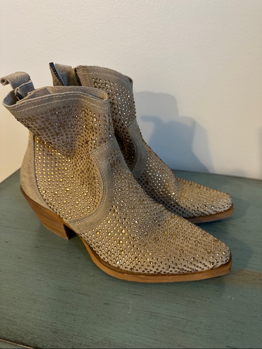 Italian Shoemakers Taupe Suede Studded Ankle Boots